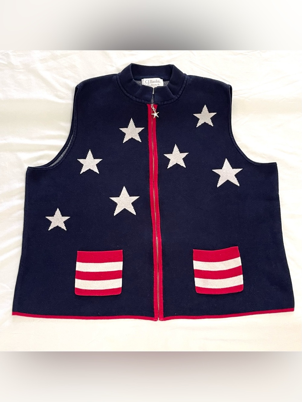 Retro Vintage Americana Zip-Up Vest Sleeveless Sweater by C.J. Banks Women’s 2XL